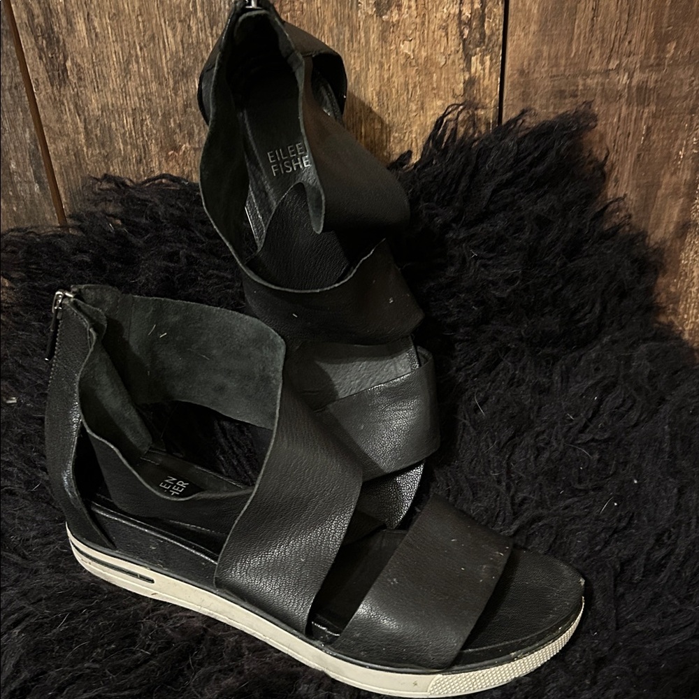 Eileen Fisher Black Strappy Sandals